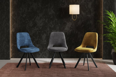 Leon Velvet Swivel Dining Chairs With Black Metal Legs - Pairs - 3 Colours