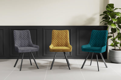 Jameson Velvet Dining Chairs With Black Metal Base - Pairs - 3 Colours