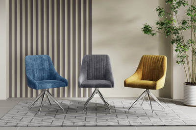 Giorgio Swivel Velvet Dining Chairs With Brushed Silver Base in 3 Colours - Pairs