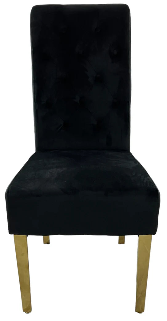 Lucy Gold Ring Knocker Quilted Slim Back Gold Plush Velvet Dining Chair Gold Legs In 3 Colours
