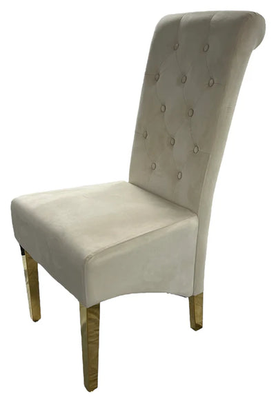 Chelsea Gold Round 130cm Marble Dining Table With Lucy Quilted Gold Ring Knocker Velvet Chairs