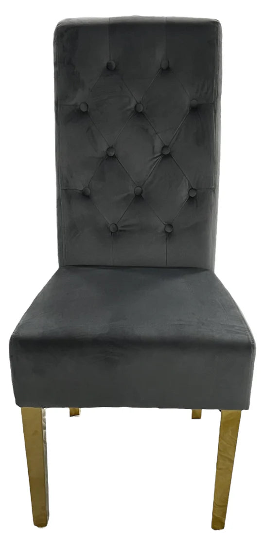 Lucy Gold Ring Knocker Quilted Slim Back Gold Plush Velvet Dining Chair Gold Legs In 3 Colours