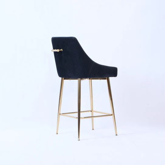 Milano Black Ribbed Velvet Bar Stools Gold Legs