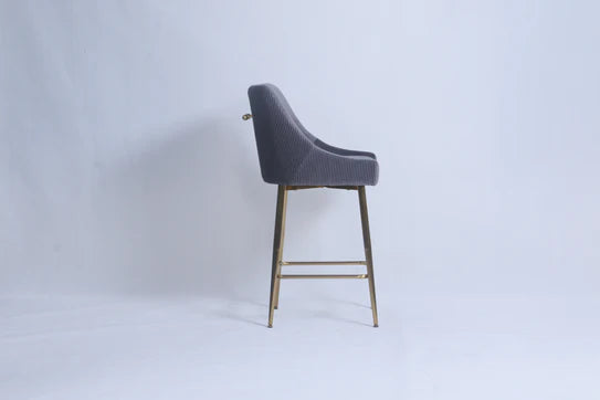 Milano Dark Grey Ribbed Velvet Bar Stools Gold Legs