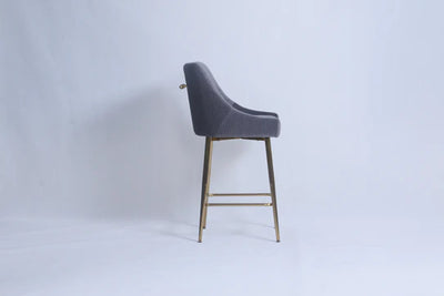 Milano Dark Grey Ribbed Velvet Bar Stools Gold Legs