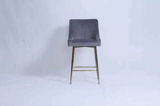 Milano Dark Grey Ribbed Velvet Bar Stools Gold Legs