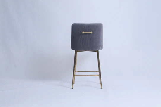 Milano Dark Grey Ribbed Velvet Bar Stools Gold Legs
