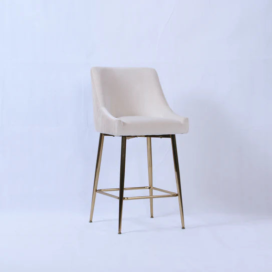 Milano Cream Ivory Ribbed Velvet Bar Stools Gold Legs