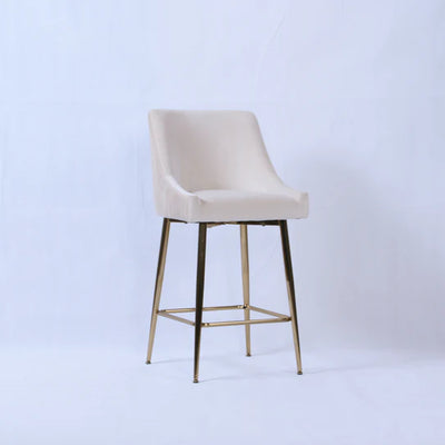 Milano Cream Ivory Ribbed Velvet Bar Stools Gold Legs
