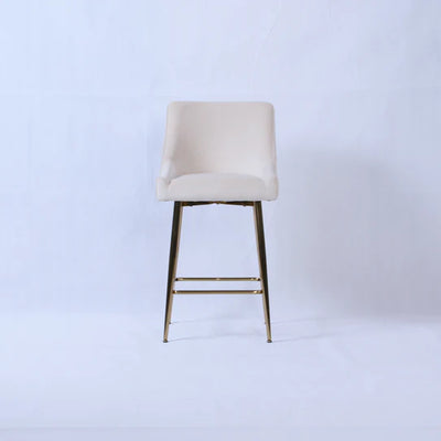 Milano Cream Ivory Ribbed Velvet Bar Stools Gold Legs