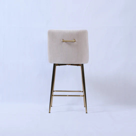 Milano Cream Ivory Ribbed Velvet Bar Stools Gold Legs
