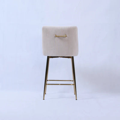 Milano Cream Ivory Ribbed Velvet Bar Stools Gold Legs