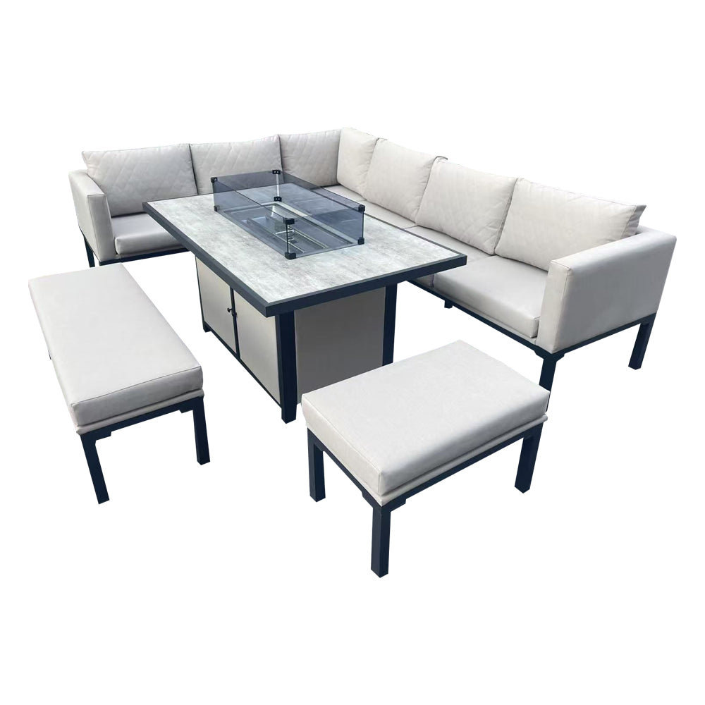 Benito Beige Garden Corner Sofa Outdoor Set Table & Cushion, Bench Set