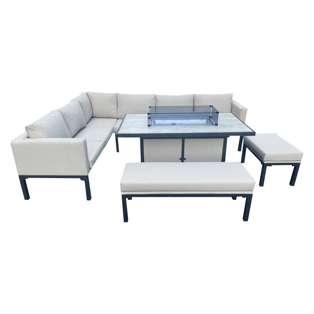 Benito Beige Garden Corner Sofa Outdoor Set Table & Cushion, Bench Set