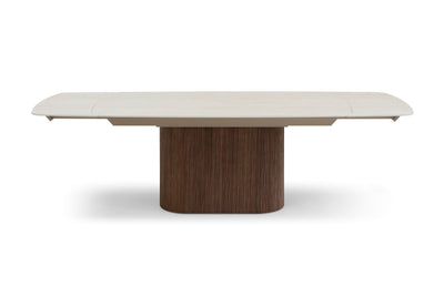 Ginevra 180-260cm Italian Walnut & White Travertine Ceramic Marble Side Extending Dining Table