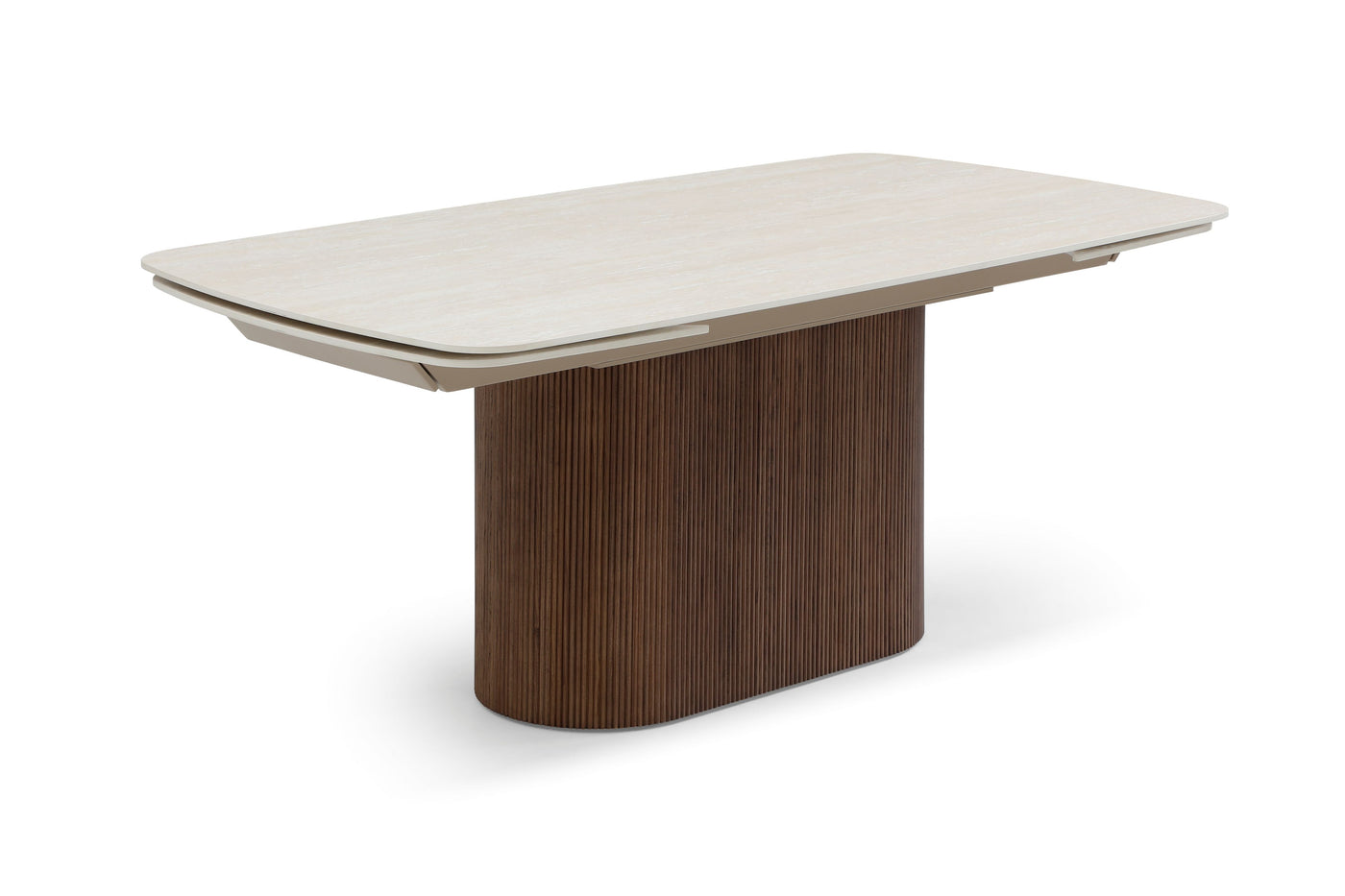 Ginevra 180-260cm Italian Walnut & White Travertine Ceramic Marble Side Extending Dining Table