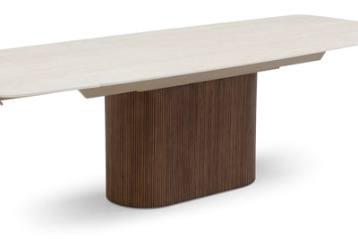 Ginevra 180-260cm Italian Walnut & White Travertine Ceramic Marble Side Extending Dining Table