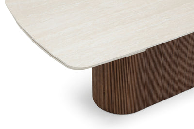 Ginevra 180-260cm Italian Walnut & White Travertine Ceramic Marble Side Extending Dining Table