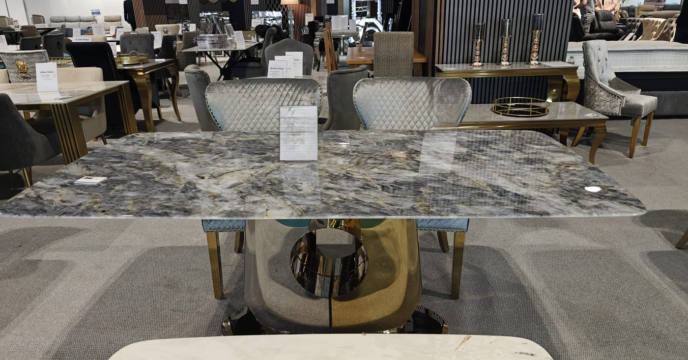 Madrid 200cm Gold Dining Table With Monarch Leather Gold Chairs