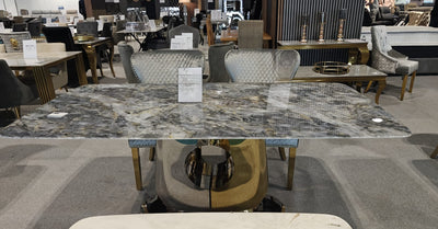 Madrid 200cm Gold Dining Table With Monarch Leather Gold Chairs