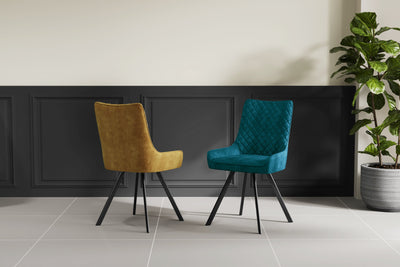 Jameson Velvet Dining Chairs With Black Metal Base - Pairs - 3 Colours