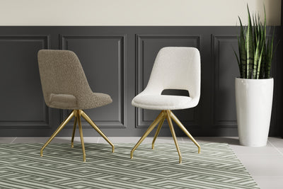 Leon Boucle Fabric Swivel Dining Chairs With Gold Metal Legs - Pairs - 2 Colours