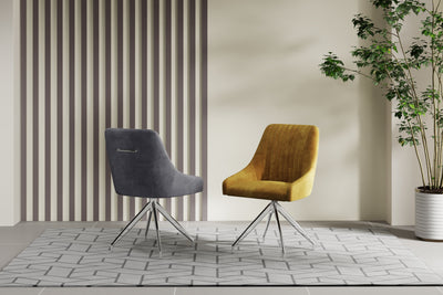 Giorgio Swivel Velvet Dining Chairs With Brushed Silver Base in 3 Colours - Pairs