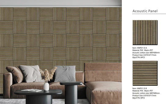 Pack of x12 Dark Oak 60x60cm Acoustic Square 3D Slatted Wood Wall Panel Box