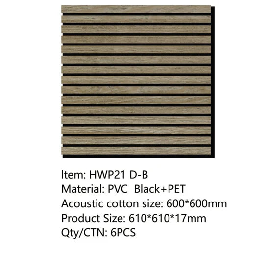 Pack of x12 Dark Oak 60x60cm Acoustic Square 3D Slatted Wood Wall Panel Box