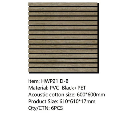Pack of x12 Dark Oak 60x60cm Acoustic Square 3D Slatted Wood Wall Panel Box
