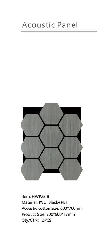 Acoustic Light Grey Hexagon Media Wall Panels Pack Of x12 70cm x 60cm