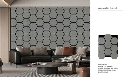 Acoustic Light Grey Hexagon Media Wall Panels Pack Of x12 70cm x 60cm