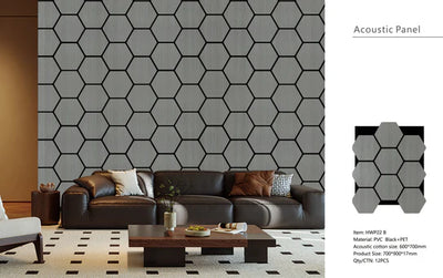 Acoustic Light Grey Hexagon Media Wall Panels Pack Of x12 70cm x 60cm