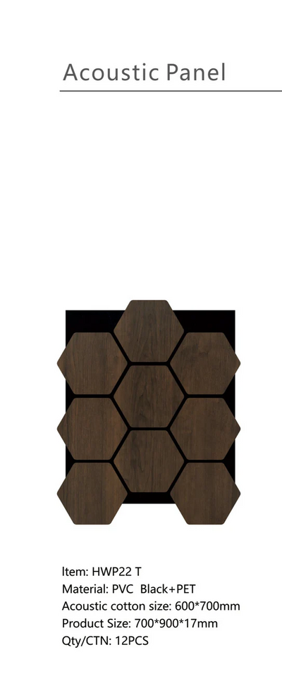 Acoustic Walnut Hexagon Wall Panels Pack Of x12 60cm x 70cm