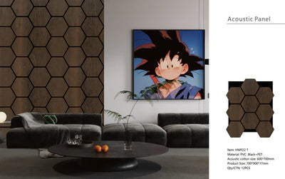 Acoustic Walnut Hexagon Wall Panels Pack Of x12 60cm x 70cm
