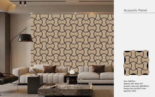 Acoustic Oak Wave Hexagon Media Wall Panels Pack Of x12 60cm x 60cm