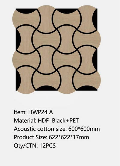 Acoustic Oak Wave Hexagon Media Wall Panels Pack Of x12 60cm x 60cm