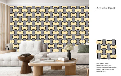 Acoustic Oak/Grey Wave Hexagon Media Wall Panels Pack Of x12 60cm x 60cm