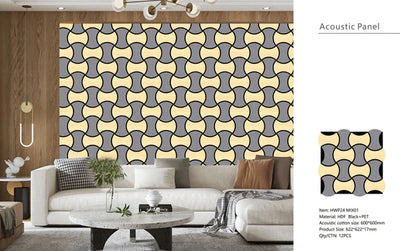 Acoustic Oak/Grey Wave Hexagon Media Wall Panels Pack Of x12 60cm x 60cm