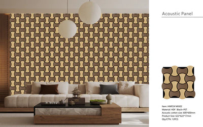 Acoustic Oak/Walnut Wave Hexagon Media Wall Panels Pack Of x12 60cm x 60cm