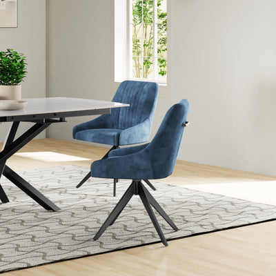 Nova 160-240cm White Ceramic Marble Side Extending Dining Table With Swivel Velvet Dining Chairs