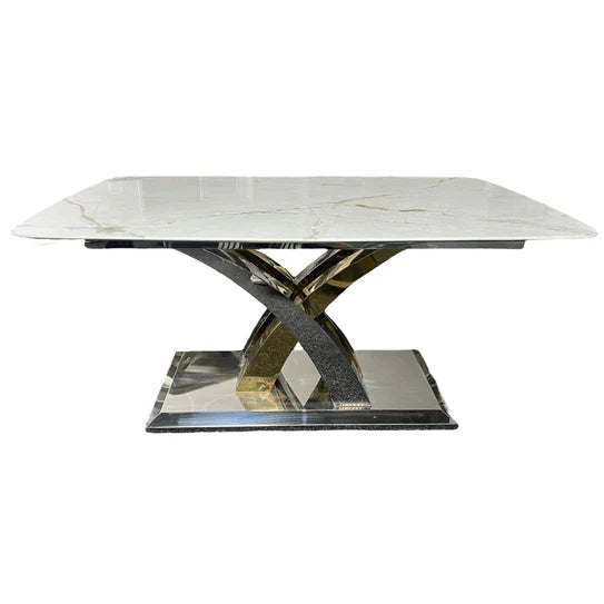 Ottavia 180cm Chrome Gold Dining Table With Milano Velvet Gold Chairs