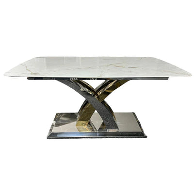 Ottavia 180cm Chrome Gold Dining Table With Milano Velvet Gold Chairs