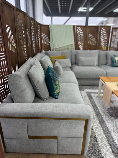 Berlin Sofa Grey Velvet Gold Trim Corner Sofa