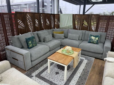 Berlin Sofa Grey Velvet Gold Trim Corner Sofa