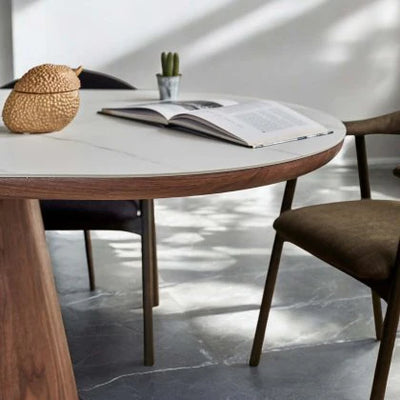 Bianca 200cm Oval Walnut & White Ceramic Marble Dining Table