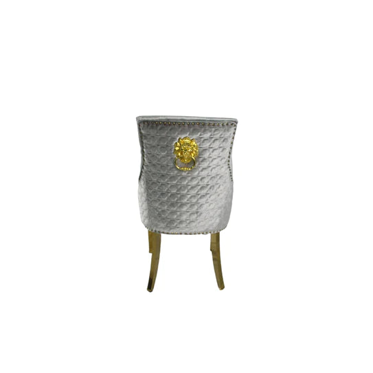 Mayfair 180CM Gold Marble Dining Table With Gold Lion Knocker Quilted Dining Chairs
