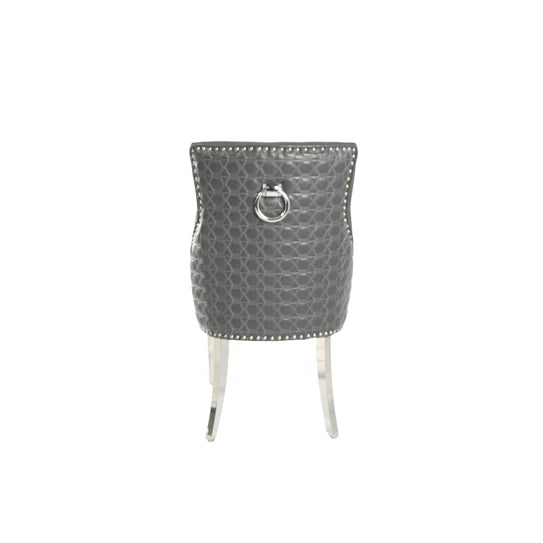 Knightsbridge Grey PU Dining Chair Faux Leather Chrome Ring Knocker