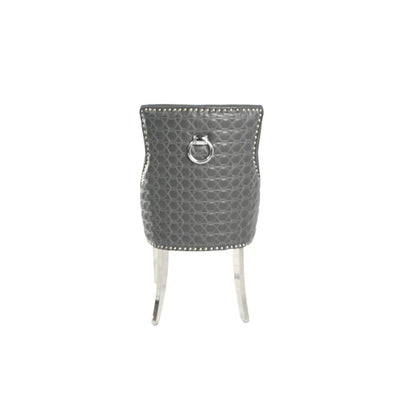 Knightsbridge Grey PU Dining Chair Faux Leather Chrome Ring Knocker