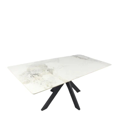 Phoenix 180cm White Ceramic Marble Dining Table With Grey Velvet Black Ring Chairs